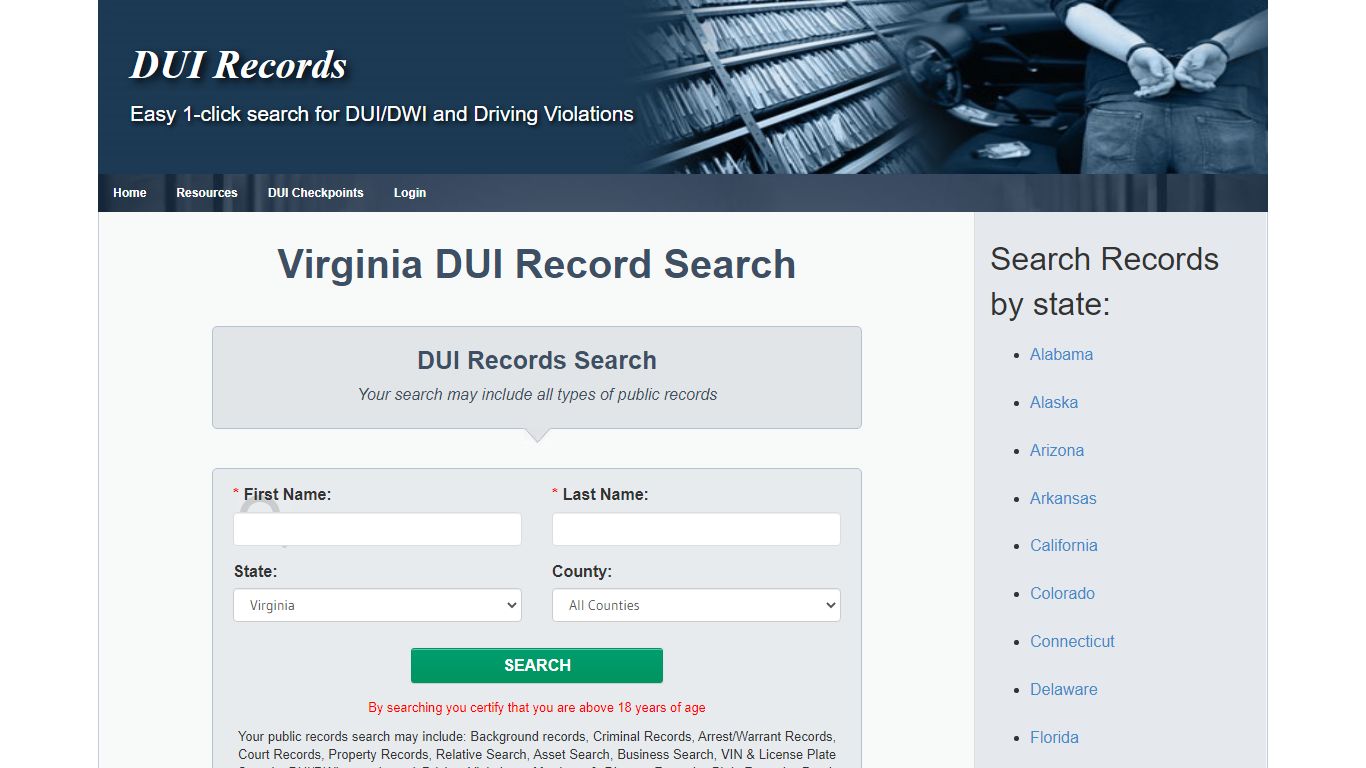 Virginia VA | DUI Records Search