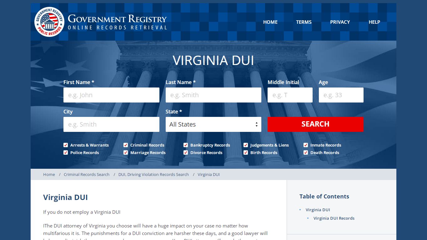 Virginia DUI | Virginia DUI Records | GovernmentRegistry.org